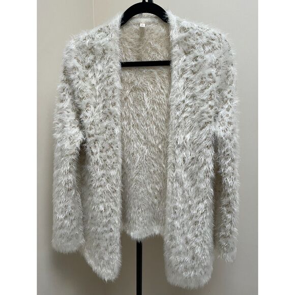 RAGA Cassidy LEOPARD Cardigan ANTHROPOLOGIE White Gold Eyelash Open Sweater - Picture 3 of 9